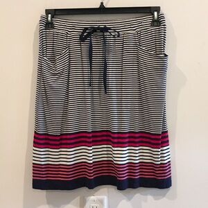 Max Studio Navy, White & Pink Striped Midi Skirt